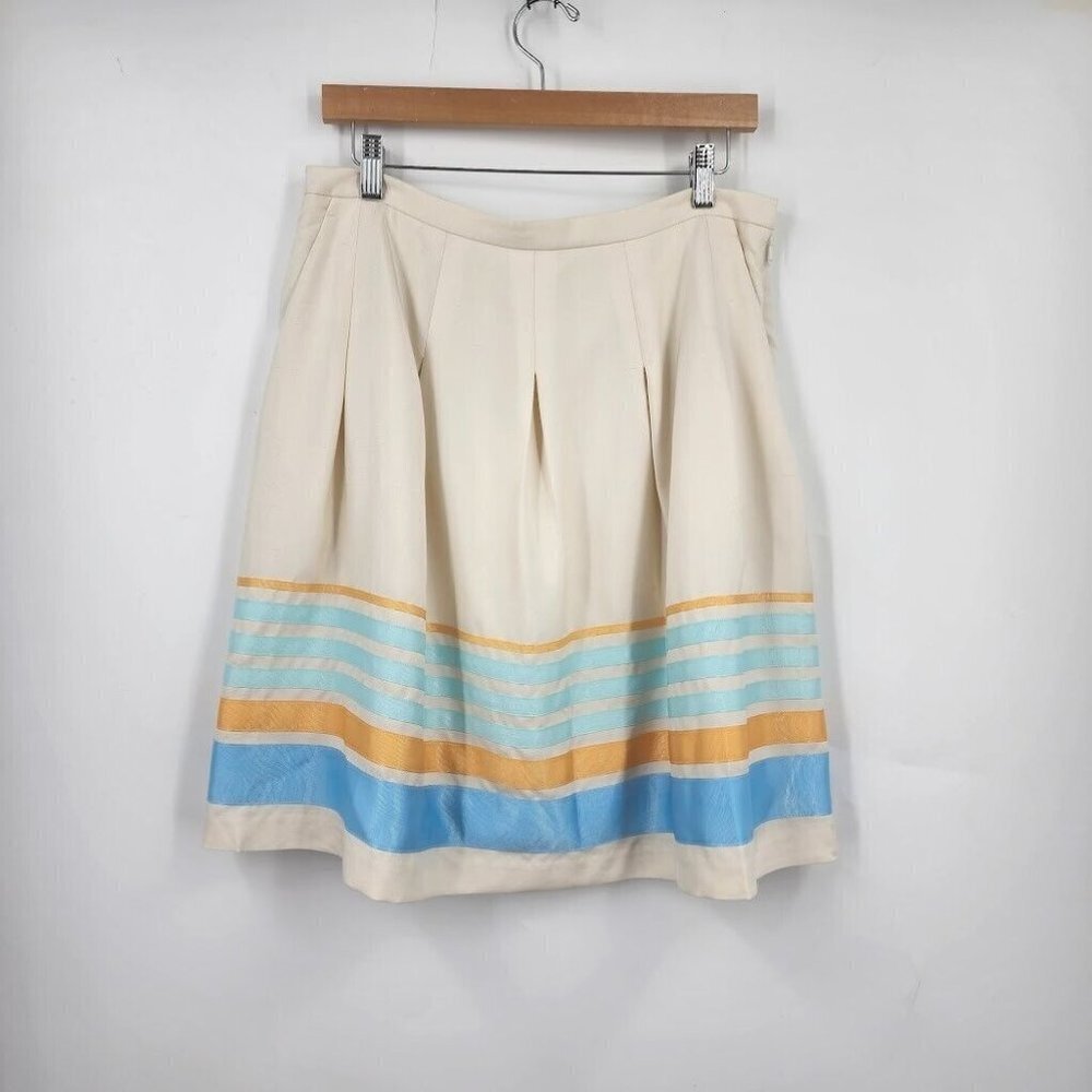 J. McLaughlin Women's Pleated Mid Length Striped Silk Skirt Size‎ 4